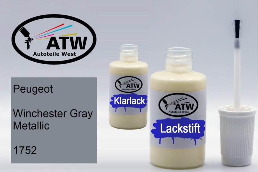 Peugeot, Winchester Gray Metallic, 1752: 20ml Lackstift + 20ml Klarlack - Set, von ATW Autoteile West.